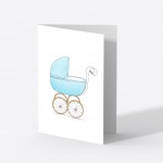 Wenskaart kinderwagen blauw