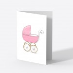 Wenskaart kinderwagen roze